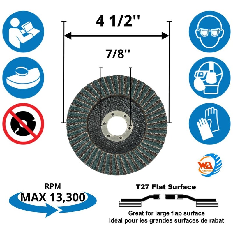 GRINDER WA 10PACK- 4 1/2" x 7/8" inch 36# Industrial Grade Heavy Duty Premium Zirconia/Alumina Jumbo Flap Disc Grinding Sanding Wheel for Angle Grinder with Aggresive Cut, Coarse Grit 36 Type 27 - Image 2